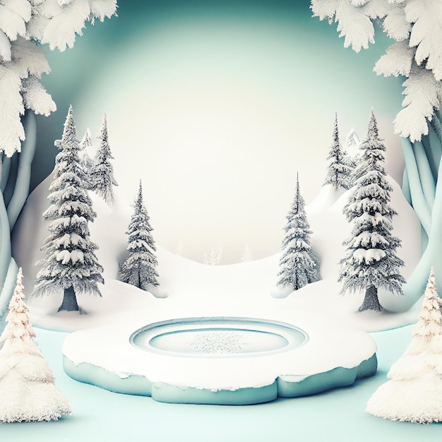 Winter and christmas background with snow covered fir trees copy space for text or product