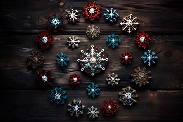 Winter Christmas Decoration on Old Wooden Table with Top