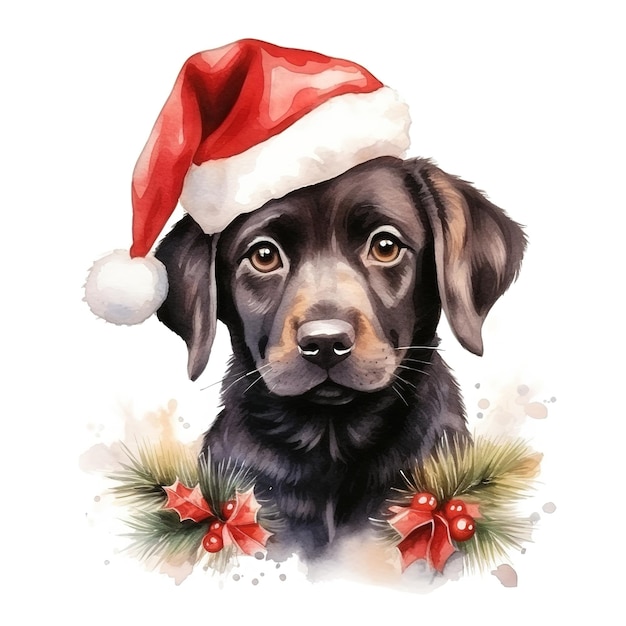 Winter christmas dog watercolor