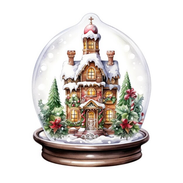 Winter Christmas festive holiday house with snow in the globe for Tshirt Design