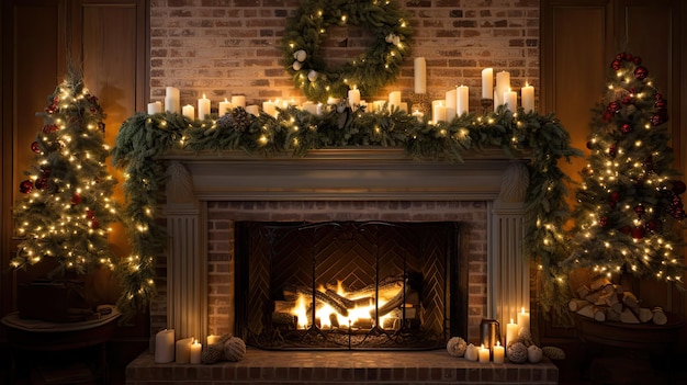 Winter christmas garland with lights