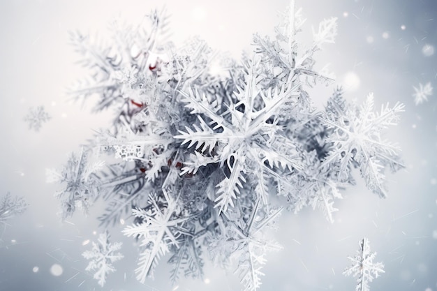 冬のクリスマス グループ スノーフレーク クローズ アップ青い背景 AI 生成コピー付きヘッダー バナー モックアップ