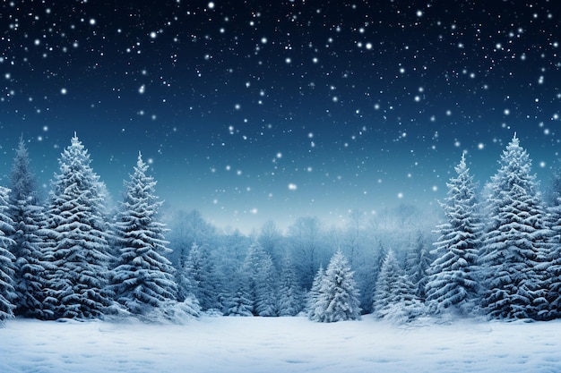 Winter christmas landscape background decoration with falling beautiful shining snow snowy hills