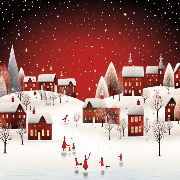 Winter Christmas on Red Background