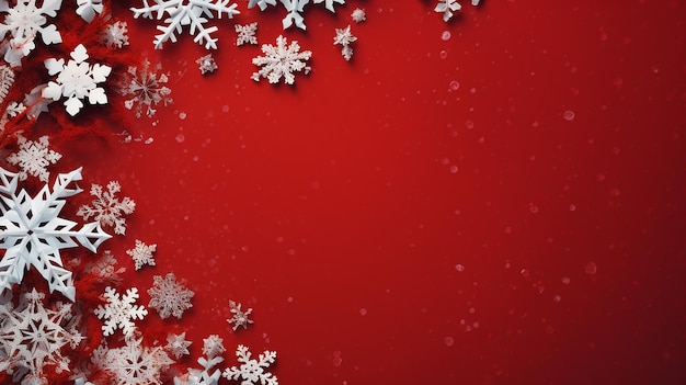 Winter Christmas red paper background with snowflakes Generative AI