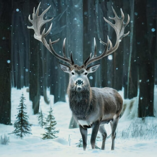 Зимний или рождественский плакат с оленем и снегом