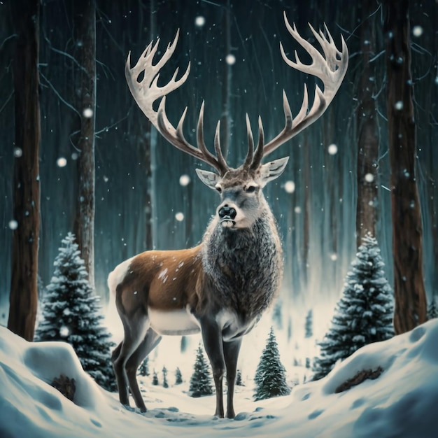 Winter or Christmas Sale Poster With Deer And Snow