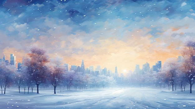 Winter in the city abstract painting