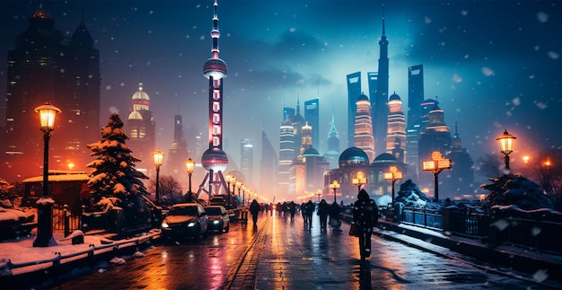 겨울 도시 베이징 중국 새해 크리스마스 휴일 AI 생성 이미지