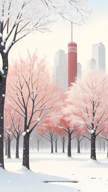 Winter City Park bij Snowfall-illustratie