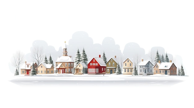 Зимний город в ретро-стиле Рождественский фон с домами Рождественская елка Снежный человек Уютный