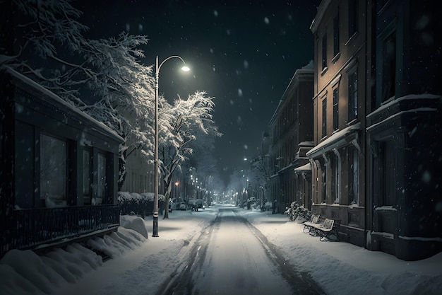 Winter city street landscape Neural network AI generated