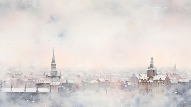 winter city watercolor landscape