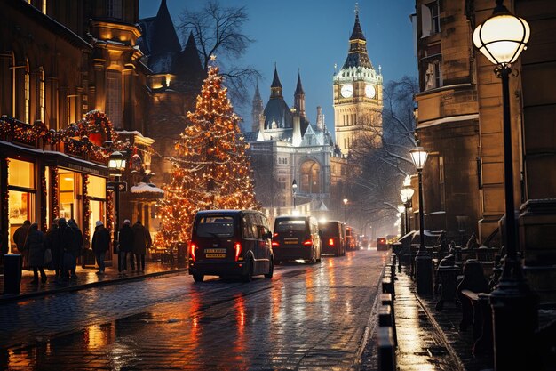 Winter cityscape snow covered streets