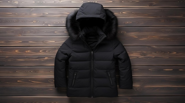 Winter coat on wooden background