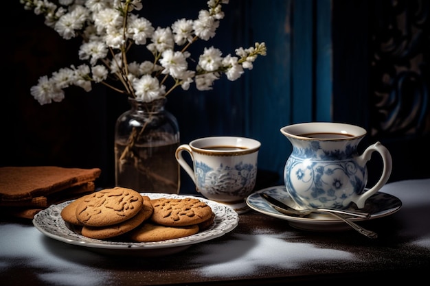 Winter coffee with cookies