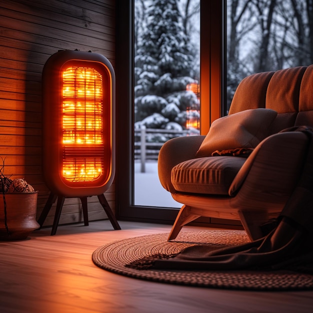 Winter comfort Infrared heater radiates warmth in a cozy home For Social Media Post Size