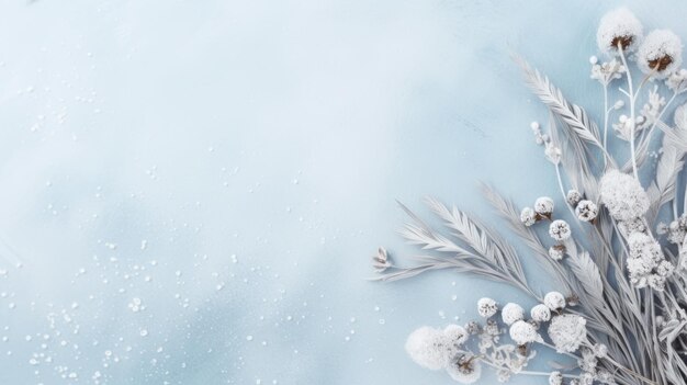 Winter composition on a pastel background top view