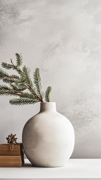 Photo winter composition of white pine branches sparkles in vase on white background scandinavian