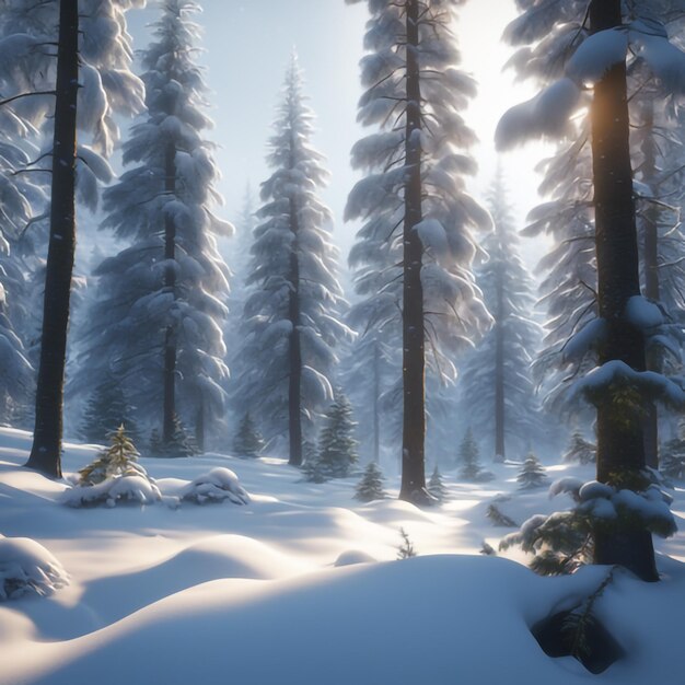 Фото Зимний темный лес снежный пейзаж с елямизимний фон