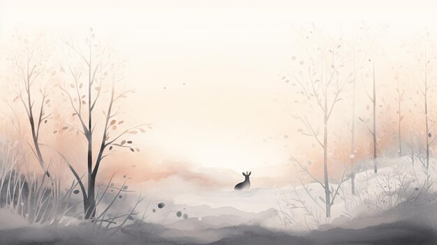 Winter Dawn's Tranquility Sunlit Forest amp SnowNestled Rabbits