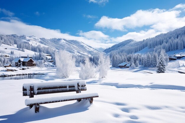 Winter day in the park city with snow covred scene