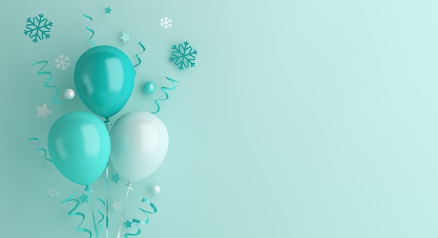 Winter decoration background with balloon and snowflakes, copy space