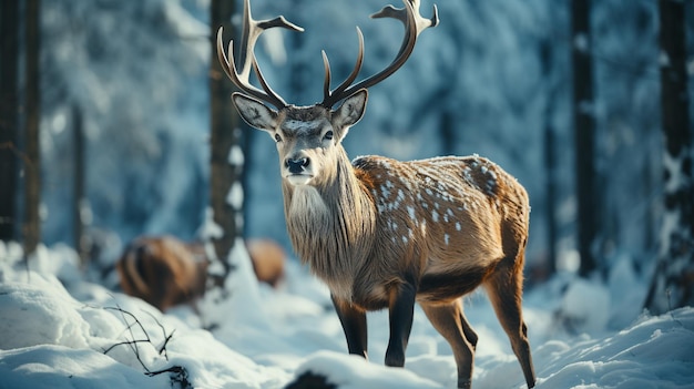 winter deer HD 8K wallpaper Stock Photographic Image