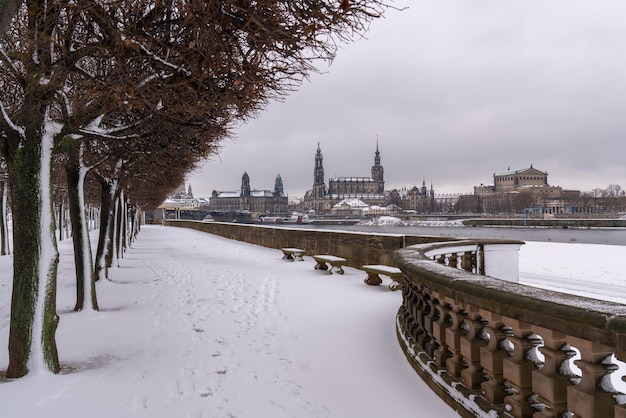 Winter in Dresden View of the old town and the Elbe