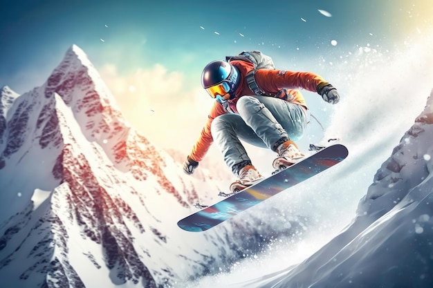 Фото Зимний экстремальный спортсмен спортивный трамплин на горе