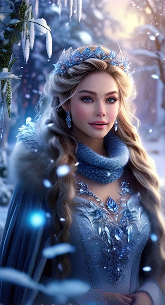 Winter fairy tale Beautiful young woman in a snowy forest Fairy tale