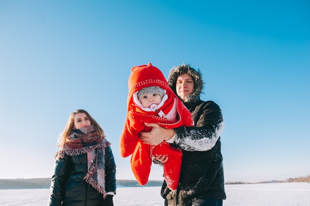 Winter family sled baby