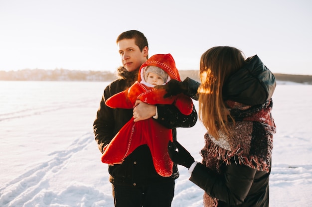 Winter family sled baby