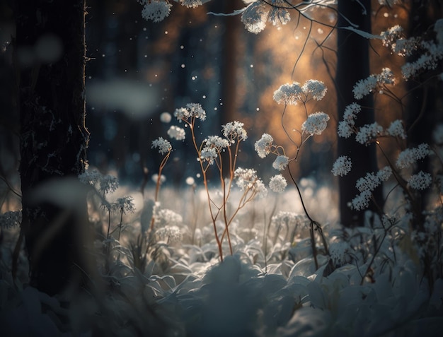 Photo winter fantasy forest landscape created with generative ai technology