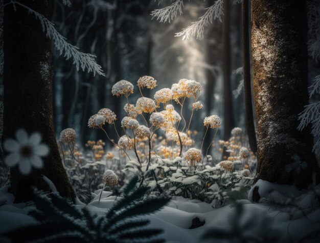 Photo winter fantasy forest landscape created with generative ai technology