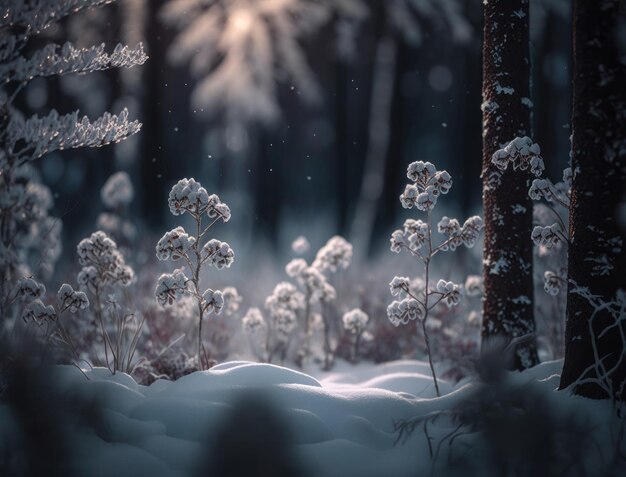 Winter fantasy forest landscape created with Generative AI technology