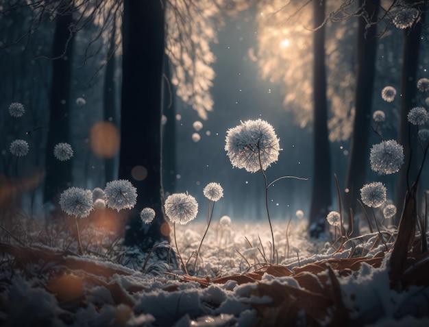 Photo winter fantasy forest landscape created with generative ai technology