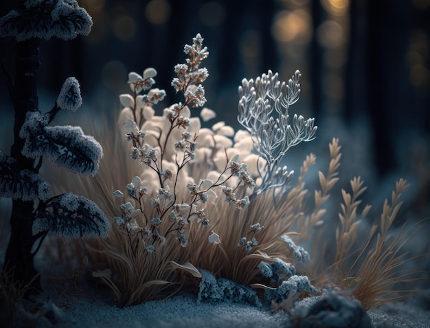 Winter fantasy forest landscape created with Generative AI technology