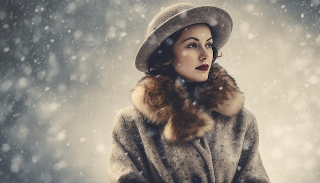 Photo winter fashion young adult elegance in snow generated by ai