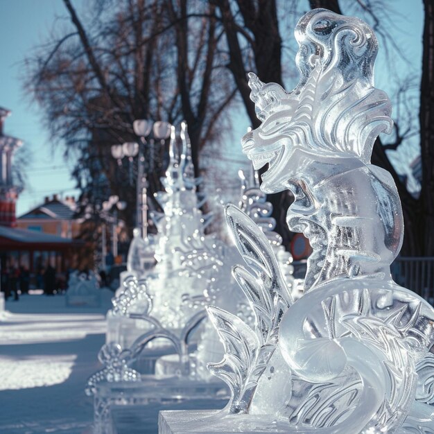 Photo winter festival with ice sculptures in belarus