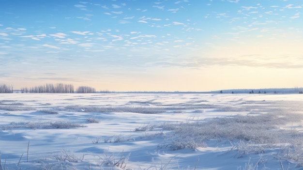 Зимнее поле при заходе солнца Реалистичное и очень подробное пейзажное изображение