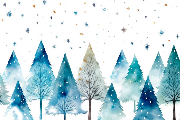 Photo winter forest christmas and new year's theme in watercolor style isolate on white