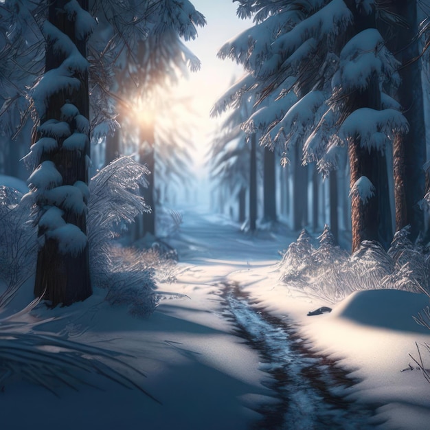 Winter forest image created by ai