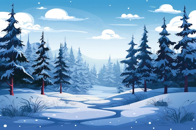 Winter forest landscape illustration