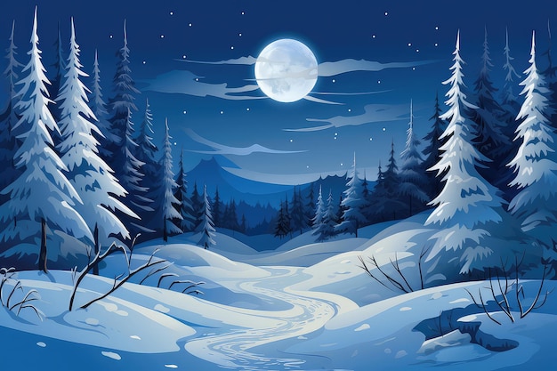 Winter forest landscape illustration