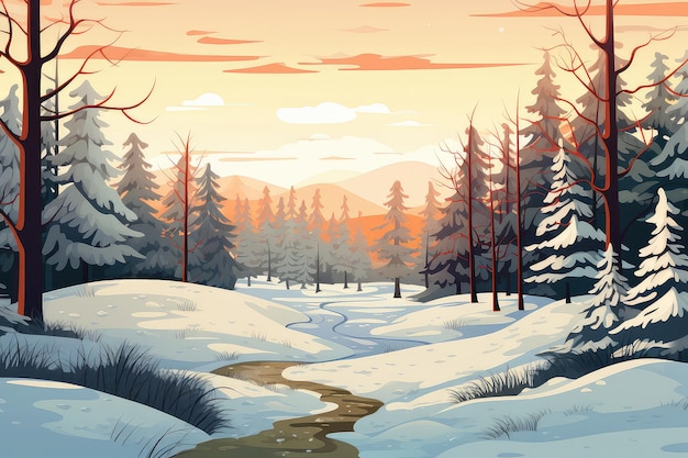 Winter forest landscape illustration