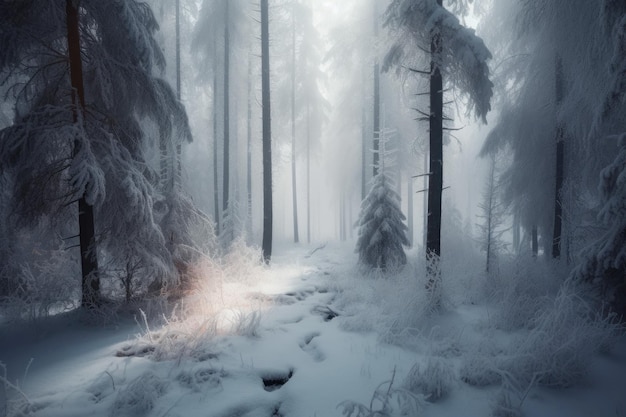 Winter forest night Generate Ai