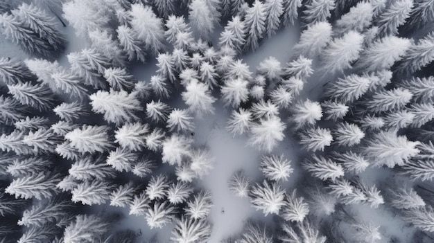 雪の中の冬の森 ドローンビュー 冬の自然の美しさ 雪の中の木々