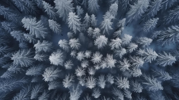 Winter forest in the snow Drone view The beauty of winter nature Trees in the snow