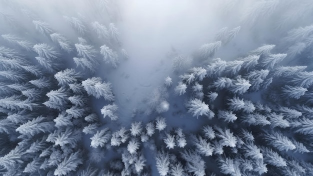 Winter forest in the snow Drone view The beauty of winter nature Trees in the snow